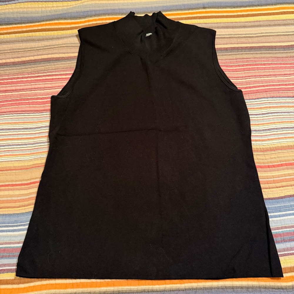 Stonebridge Signature Black Silk Blend Mock Neck‎ Sleeveless Knit Top Large